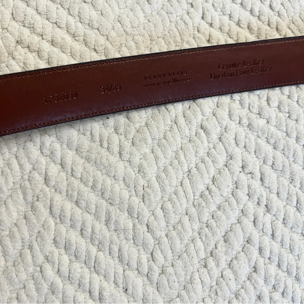 Perry Ellis Brown Leather Belt with Silver Buckle, 34 - Picture 4 of 4